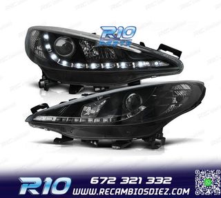 FAROS PEUGEOT 207 06-12 LUZ DIURNA LED FONDO NEGRO