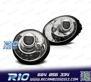 FAROS VOLKSWAGEN VW BEETLE 98-05 LUZ DIURNA FONDO CROMO