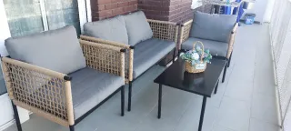 Conjunto Sofás Jardín Ratán y Metal