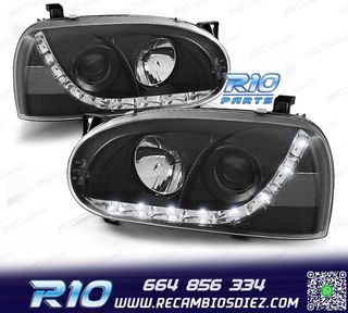 FAROS VOLKSWAGEN VW GOLF 3 LUZ DIURNA LED FONDO NEGRO