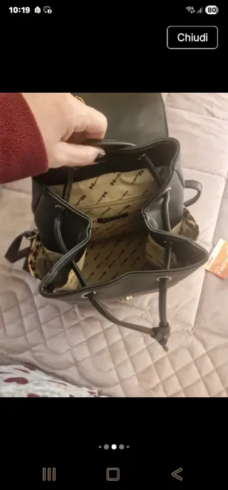 Zainetto donna nero con stampa leopardata