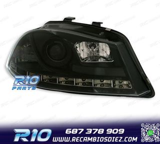 FAROS SEAT IBIZA CORDOBA 6L 02-08 LUZ DIURNA LED FONDO NEGRO