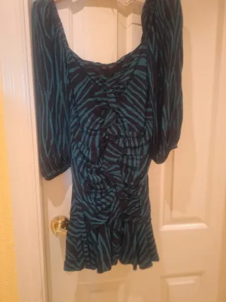 Vestido Zara Animal Print Teal y Negro