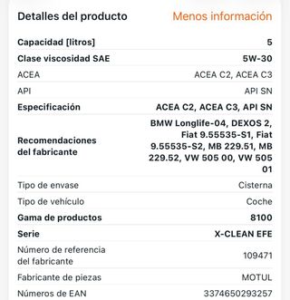 Aceite Motul 8100 X-clean EFE 5W30