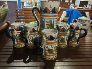 Juego Jarra y Vasos Cerámica Multicolor