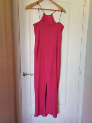 Vestido largo ceremonia mujer rosa fucsia fular