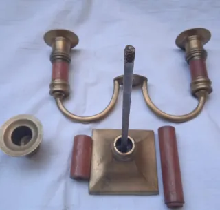 Candelabri in ottone e legno di mogano anni 50