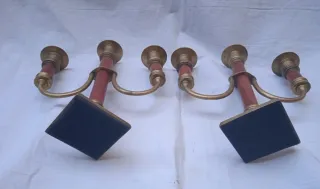 Candelabri in ottone e legno di mogano anni 50