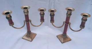 Candelabri in ottone e legno di mogano anni 50