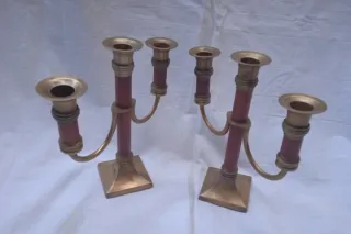 Candelabri in ottone e legno di mogano anni 50