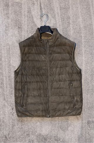 Chaleco Piel Massimo Dutti Marrón. Talla Xl.