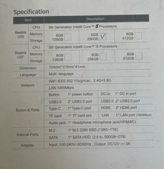 Mini PC Beelink U57 Intel Core i5 Gris