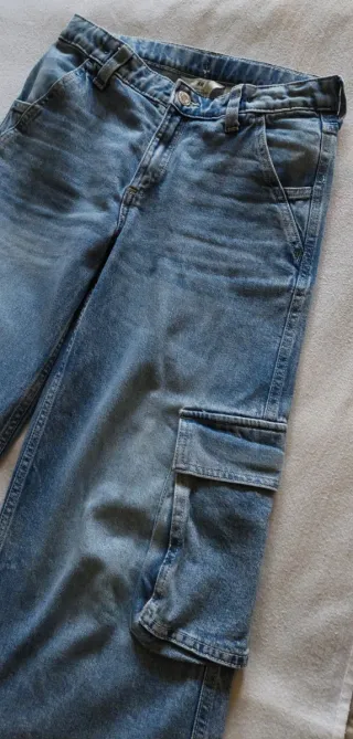 Calças Cargo Wide Leg H&M Azul 12-13A