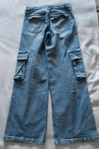 Calças Cargo Wide Leg H&M Azul 12-13A