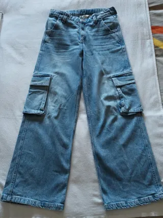 Calças Cargo Wide Leg H&M Azul 12-13A