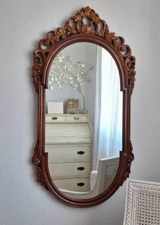 Espejo antiguo madera maciza tallada