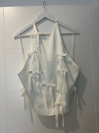 Top Zara Satén Lazos Blanco Talla XL