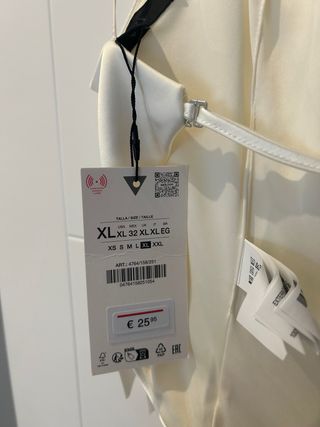 Top Zara Satén Lazos Blanco Talla XL