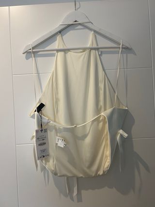Top Zara Satén Lazos Blanco Talla XL