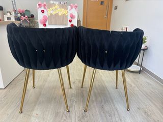 Set di 2 sedie in velluto nero con gambe dorate