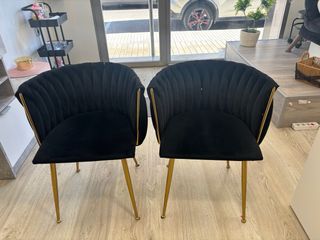 Set di 2 sedie in velluto nero con gambe dorate