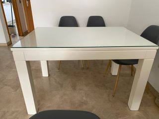 Mesa Comedor Blanca Madera Maciza Cristal