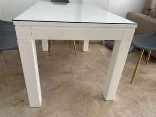 Mesa Comedor Blanca Madera Maciza Cristal