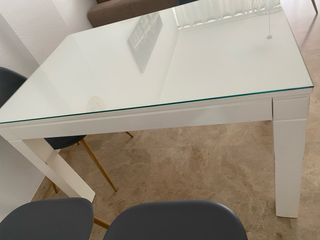 Mesa Comedor Blanca Madera Maciza Cristal