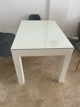 Mesa Comedor Blanca Madera Maciza Cristal