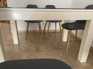 Mesa Comedor Blanca Madera Maciza Cristal