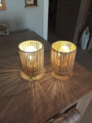 Lámparas de mesa yute y metal (2 unidades)