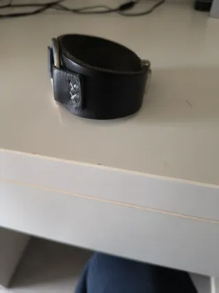 Pulsera Cuero Genuino Bondage Aro Plata