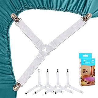 Felly 4 Piezas Sujetadores para Sábanas Ajustables Elásticos Correas Cama Clips para Sábana Bajera Fundas de Colchón Sofá (Blanc