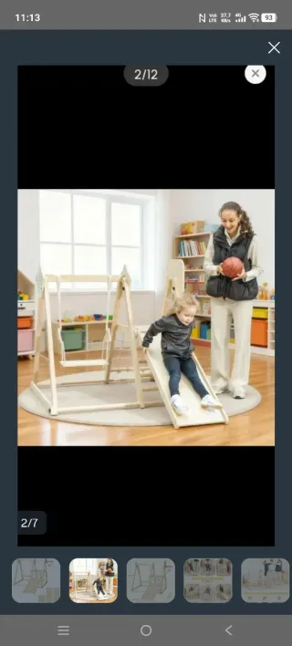 Columpio madera infantil con tobogán