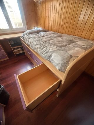 Cama nido con escritorio, zapatero y armario