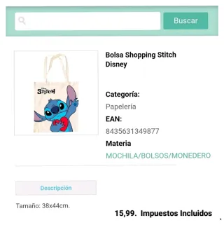 Bolsa Tote Lona Stitch Disney Corazón
