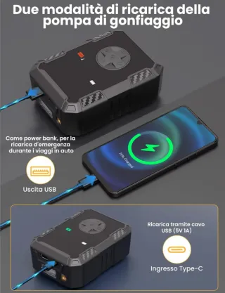 Mini Compressore Aria Portatile Power Bank LCD
