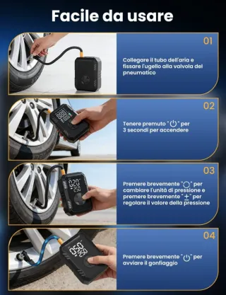 Mini Compressore Aria Portatile Power Bank LCD