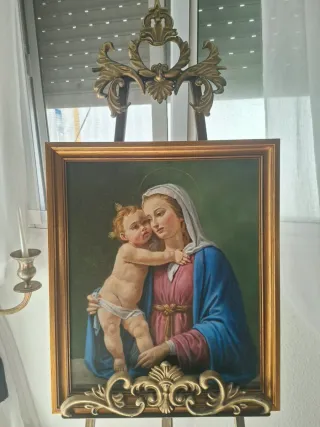 Oleo sobre lienzo Virgen y Niño