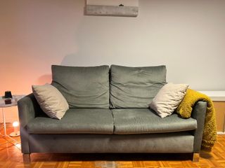 Divano 2 posti verde grigiastro in velluto ANTIMACCHIA