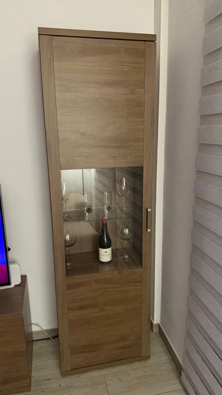 Mueble completo salón madera y cristal