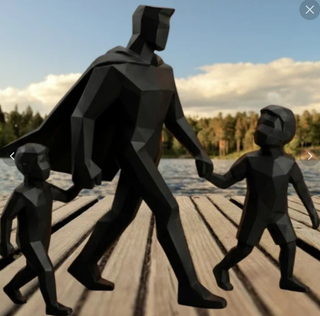 Escultura Pai e Filho Preto