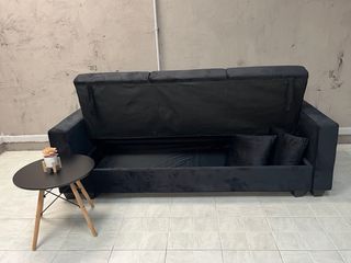 Sofá Cama 3 Plazas Negro con Arcón - Nuevo