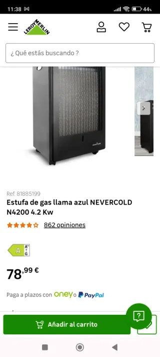 Estufa de gas llama azul Nevercold