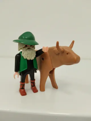 Playmobil pastor aldeano con toro Belén granja