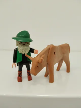 Playmobil pastor aldeano con toro Belén granja