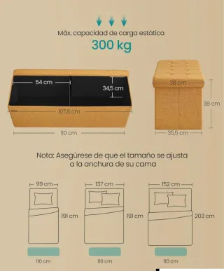 SONGMICS Mazie Colección - Puff Almacenaje, Banco