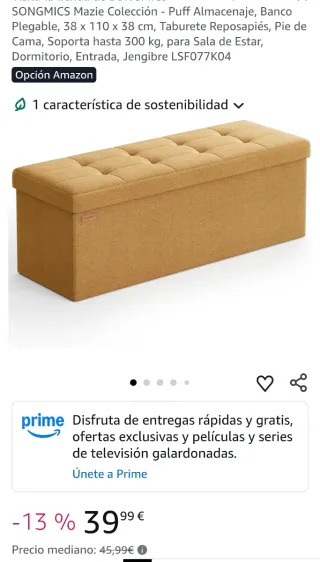 SONGMICS Mazie Colección - Puff Almacenaje, Banco