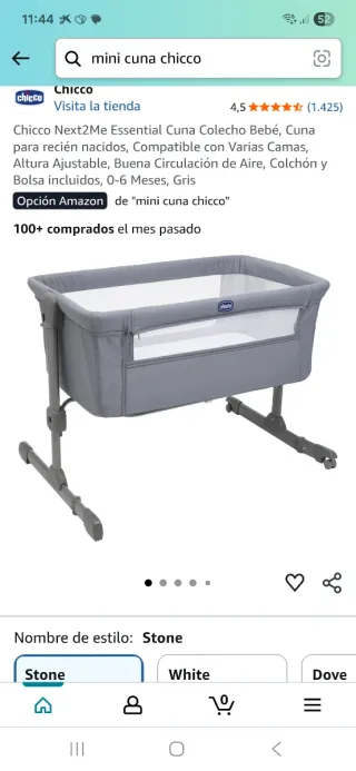 Mini Cuna XL Chicco Next2Me Esencial Gris