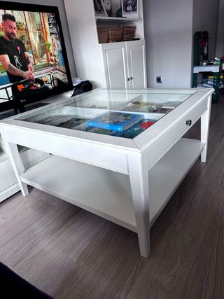 Mesa centro cristal y madera blanca